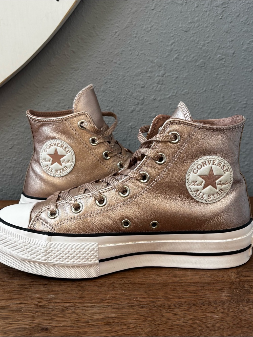 Converse Metallic Leather Rose Gold High-Top Platform Sneakers 8